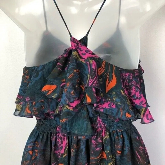 H&M Y2K Navy Blue Floral Cross Back Tunic Tank Top 6 - Picture 6 of 9